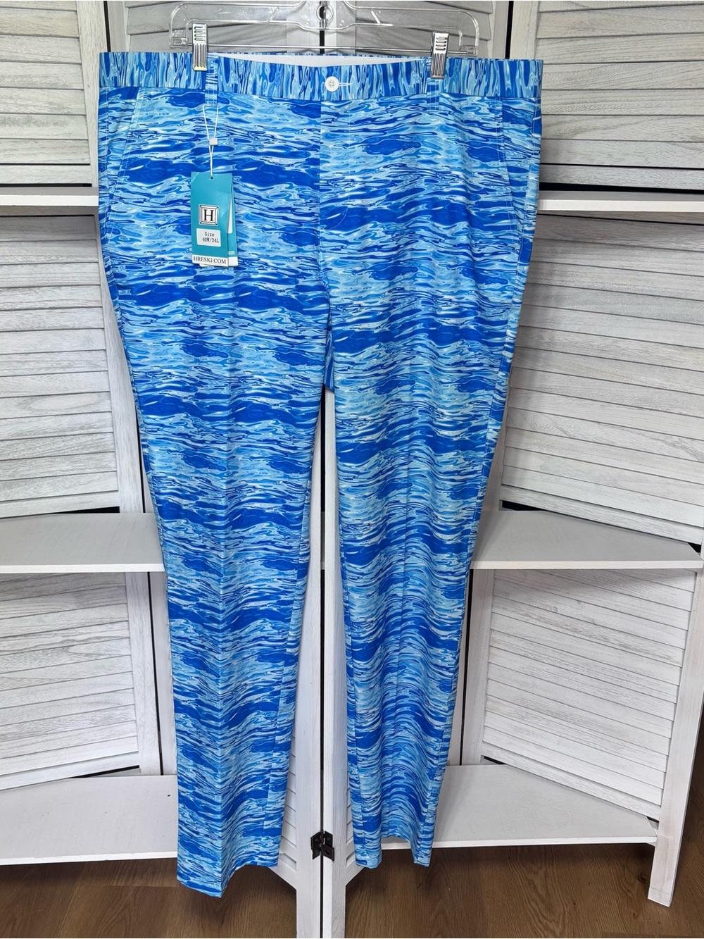 Hreski Men’s Blue Water Print Stretch Golf Pants NWT 40x34